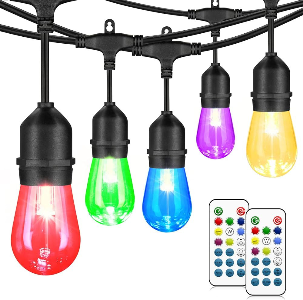 Mlambert 48FT Outdoor Patio Lights, RGB Cafe String Lights with 15 E26 S14 Shatterproof Edison Bu... | Amazon (US)