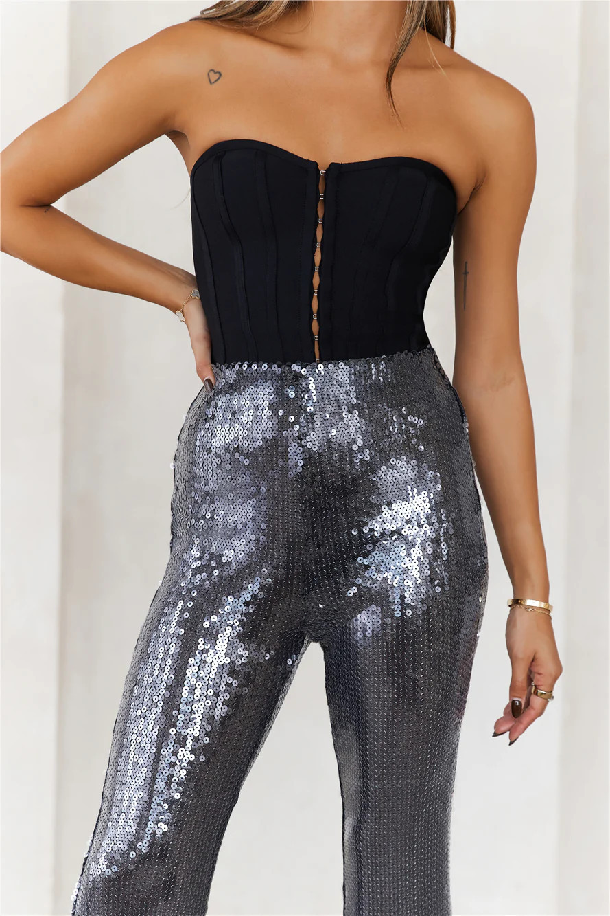 Grooving Sequin Wide Leg Pants Black | Hello Molly (AU)