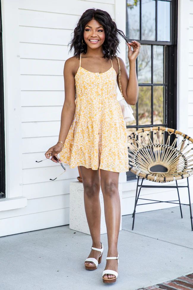 The Best Time Yellow Ditsy Floral Mini Dress | Pink Lily