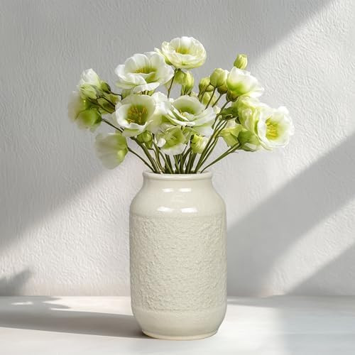 White Ceramic Vase for Flowers, 9 Inch Modern Decorative Vase for Home Decor, Centerpieces, Table... | Amazon (US)