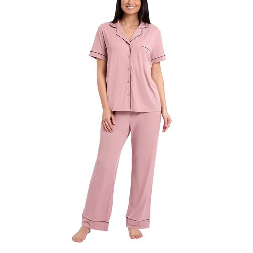 Nicole Miller New York Women's Pajamas 2 Piece Soft Ribbed Notch Collar Button Down PJ Set (US, Alpha, Medium, Regular, Regular, Gemini) | Amazon (US)