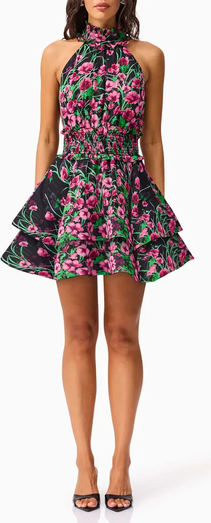 Estelle Metallic Floral Smocked Waist Fit & Flare Minidress | Nordstrom