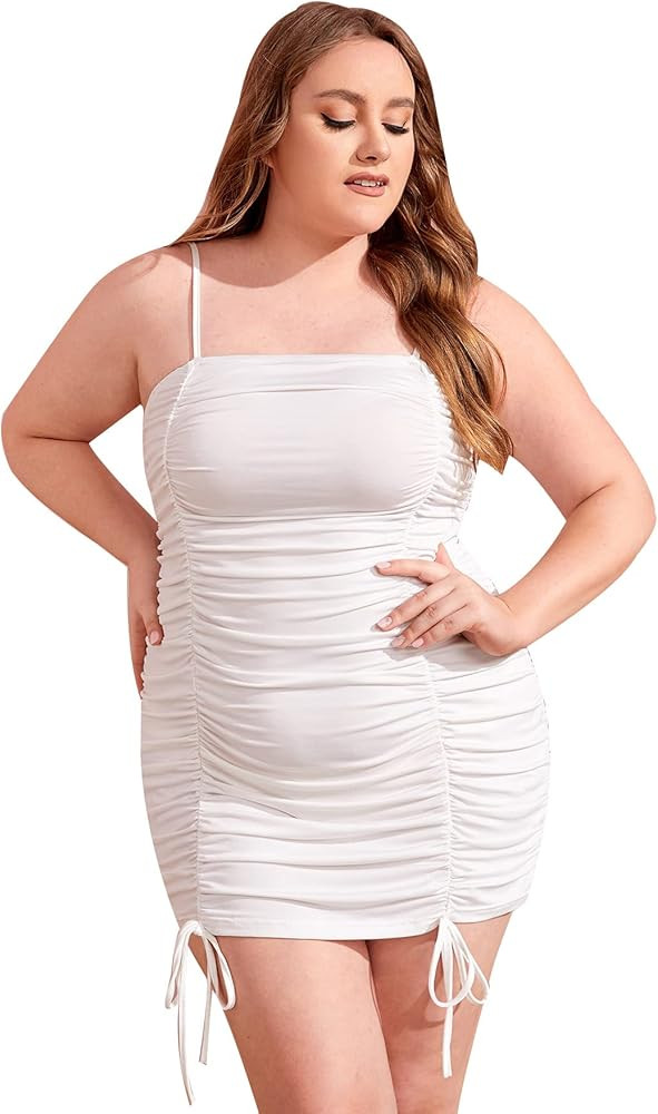 SheIn Women's Plus Ruched Drawstring Bodycon Mini Dress Sleeveless Pencil Short Dresses | Amazon (US)