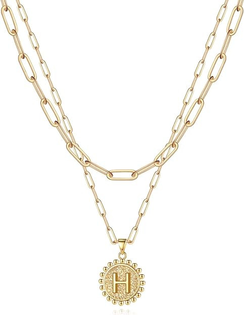 Yoosteel Gold Initial Necklaces for Women, 14K Gold Plated Dainty Layering Paperclip Link Chain N... | Amazon (US)