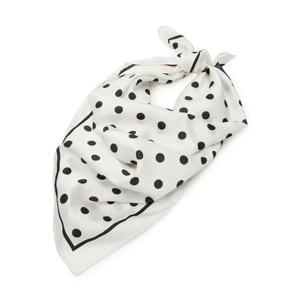 JET IVORY POLKA DOT SQUARE SATIN SCARF | LELE SADOUGHI