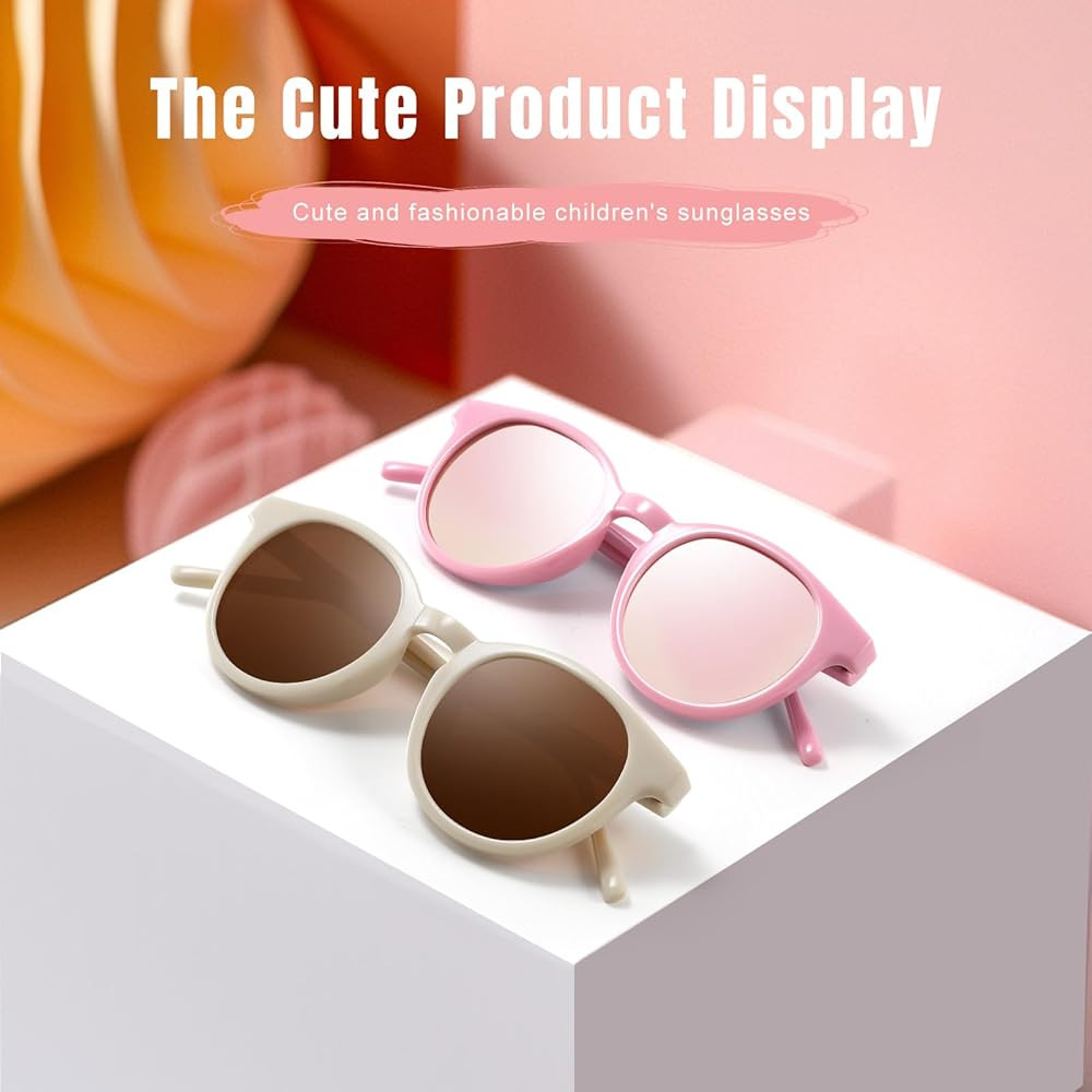 Cute Kids Polarized Sunglasses,Baby Sun Glasses with Strap for Toddler Girls Boys Flexible Round ... | Amazon (US)