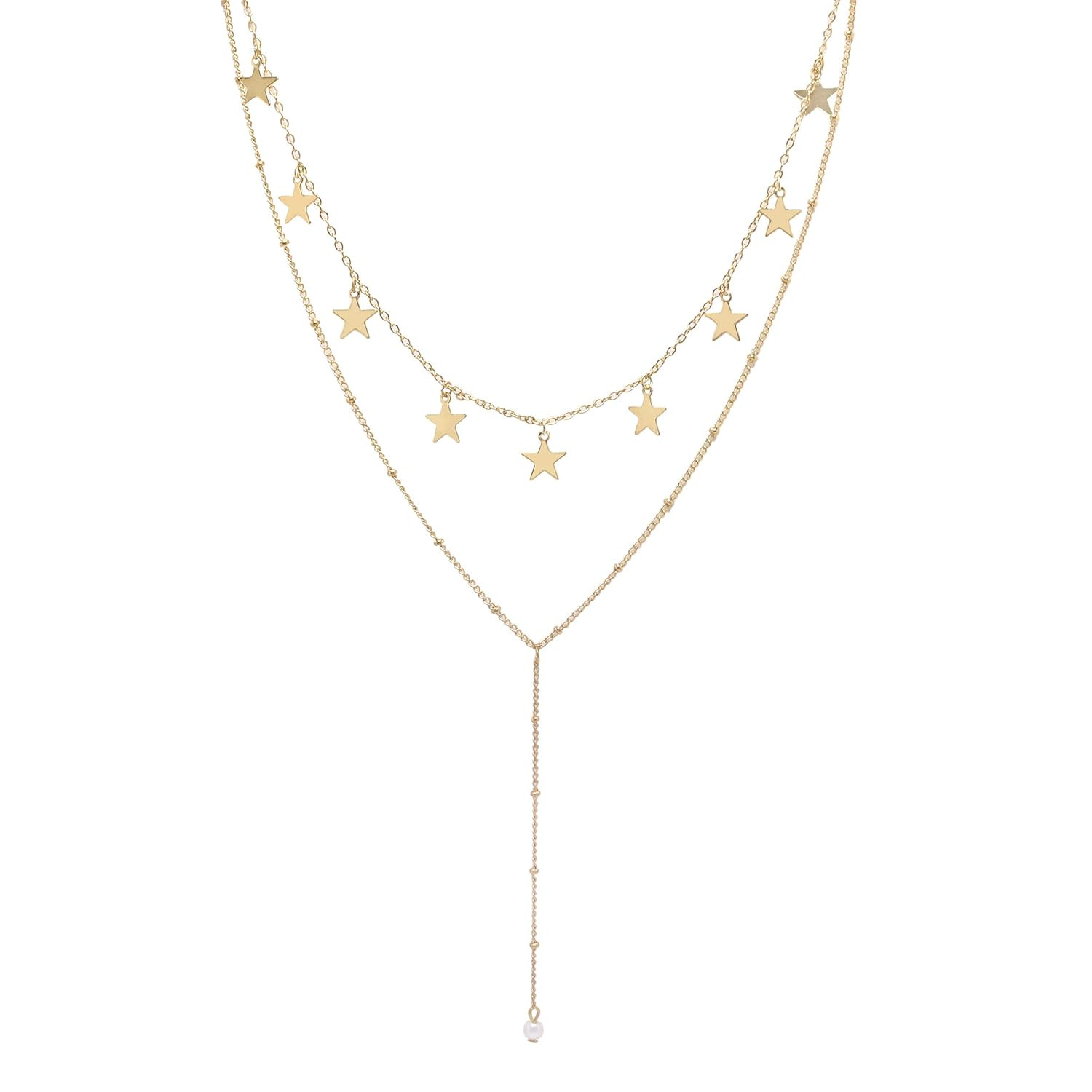 So Pretty Dainty Layered Choker Necklaces Handmade Coin Tube Star Pearl Pendant Multilayer Adjust... | Amazon (US)