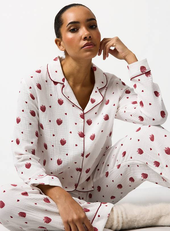 White Strawberry Print Traditional Pyjamas M | Tu Clothing