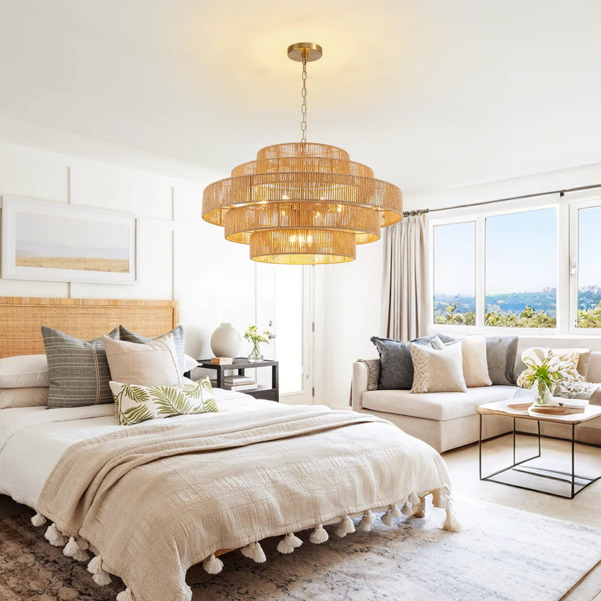 12 - Light Dimmable Hand-Woven Rattan Tiered Chandelier | Wayfair North America