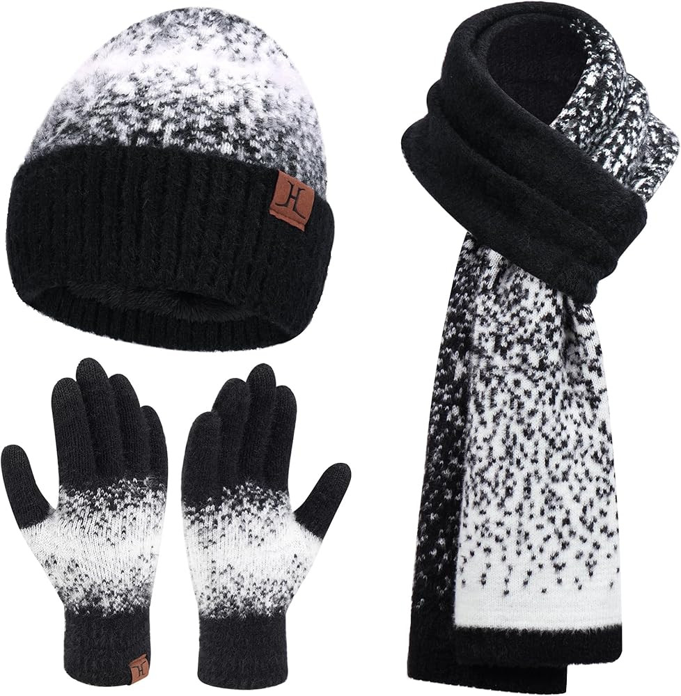 Womens Winter Knit Beanie Hats and Touchscreen Gloves Long Scarf Set with Warm Fleece Lined Skull... | Amazon (US)