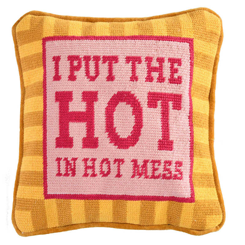 Hot Mess Needlepoint Throw Pillow, 12" | At Home