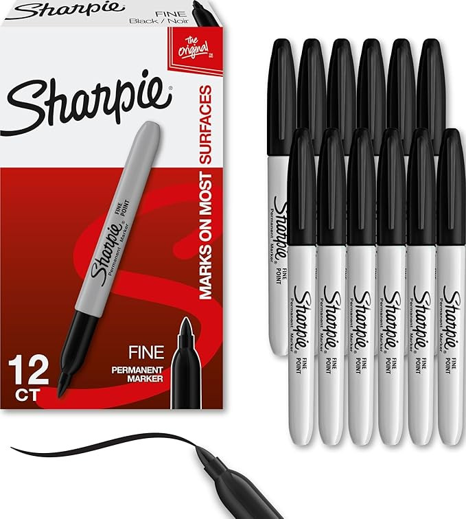 Sharpie Permanent Markers, Fine Tip, Black, 12 Count - Quick Drying, Fade Resistant, For Wood, Pl... | Amazon (US)