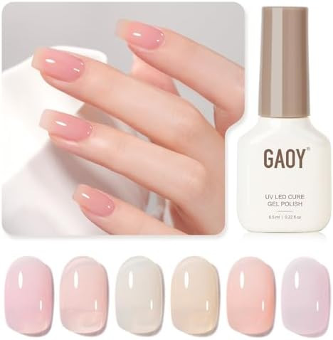 GAOY Jelly Gel Nail Polish Set of 6 Colors Pink White Nude Sheer Gel Polish Kit for Salon Manicur... | Amazon (US)