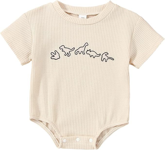 Unisex Baby Girl Boy Romper Short Sleeve Shirt Waffle Knitted Onesie Crewneck Bodysuit Summer Clo... | Amazon (US)
