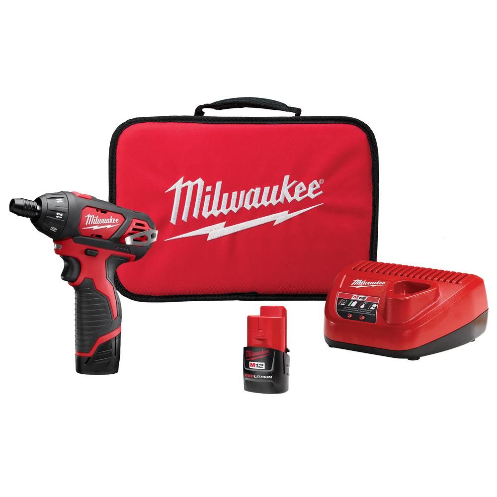Milwaukee M12 12-Volt Lithium-Ion Cordless 1/4 in. Hex Screwdriver Kit with Two 1.5Ah Batteries, ... | The Home Depot