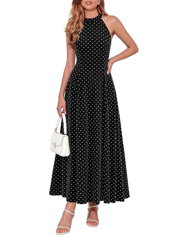 PRETTYGARDEN Summer Halter Dresses for Women 2026 Vacation Outfits Sleeveless Polka Dot Sundress ... | Amazon (US)