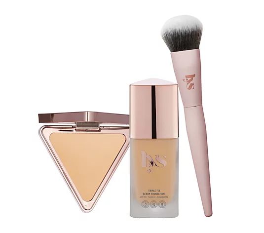 LYS Beauty Triple Fix Powder, Serum Foundation & Brush Set - QVC.com | QVC