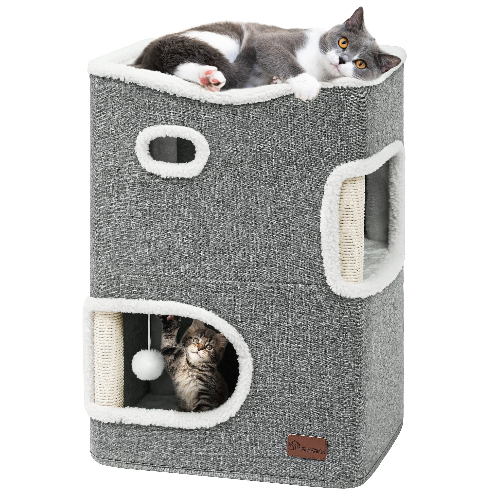 Dextrus Modern Cat Cube Condo, 2-Level Indoor Cat House with Scratching Post, Cozy Cave Bed, Cush... | Walmart (US)