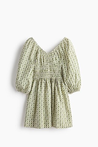 H & M - Flared-skirt cotton dress - Beige | H&M (UK, MY, IN, SG, PH, TW, HK)