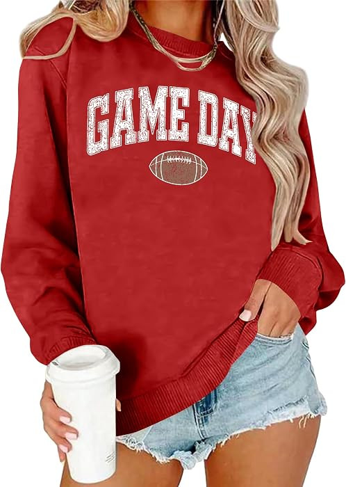Game Day Sweatshirt Women Cute Football Graphic Pullover Shirt Football Season Long Sleeve Tops | Amazon (US)