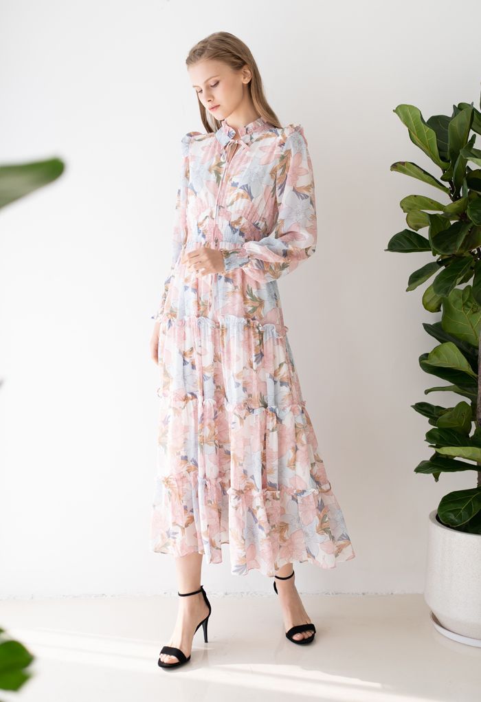 Pink Lily Blossom Chiffon Maxi Dress | Chicwish