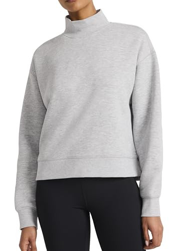 Reebok Women’s Vector Mock Neck Sweatshirt, Standard Fit, Midweight Cotton-Poly Fabric, Grey Heather, Medium | Amazon (US)