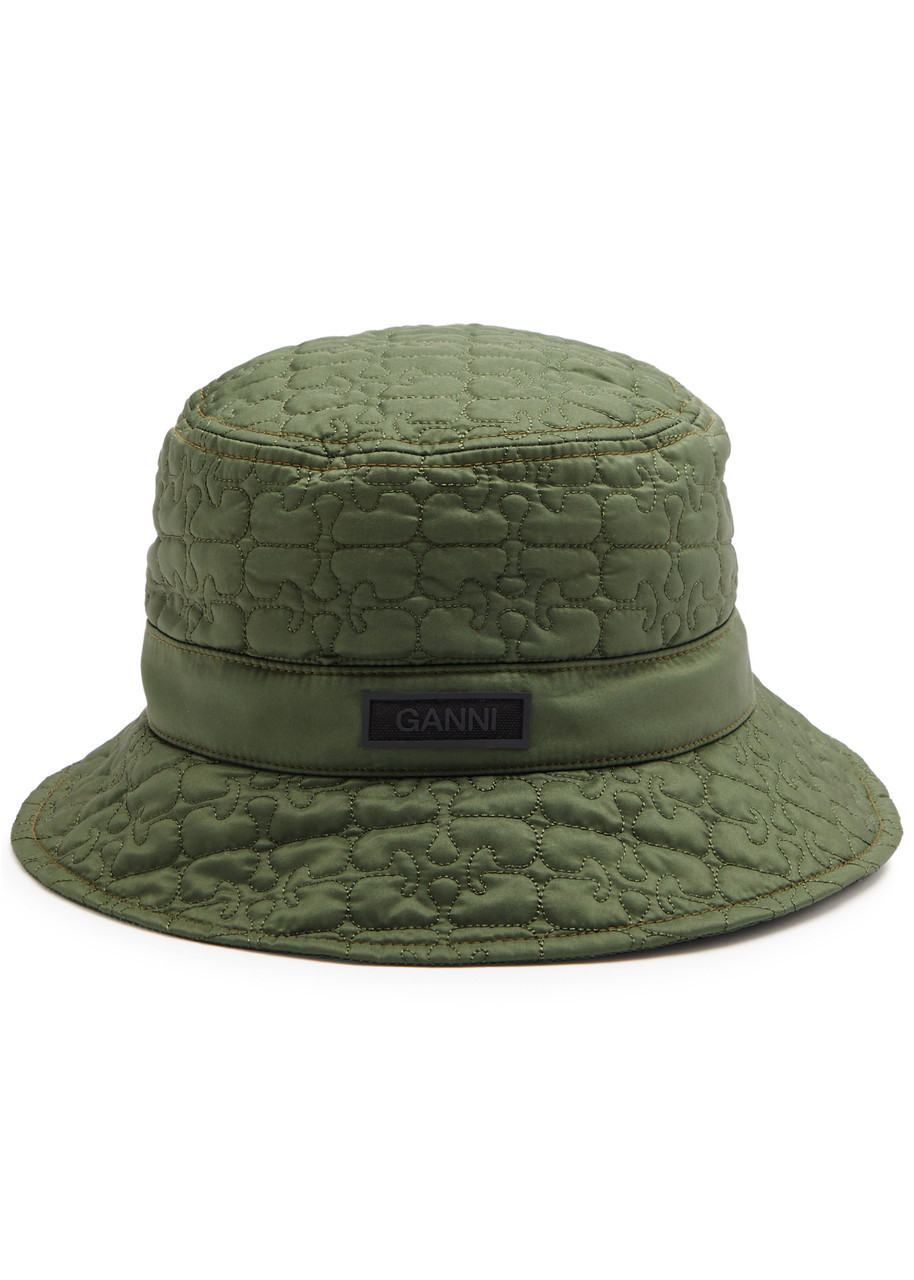 Ganni Logo Quilted Shell Bucket hat - Khaki | Harvey Nichols (Global)