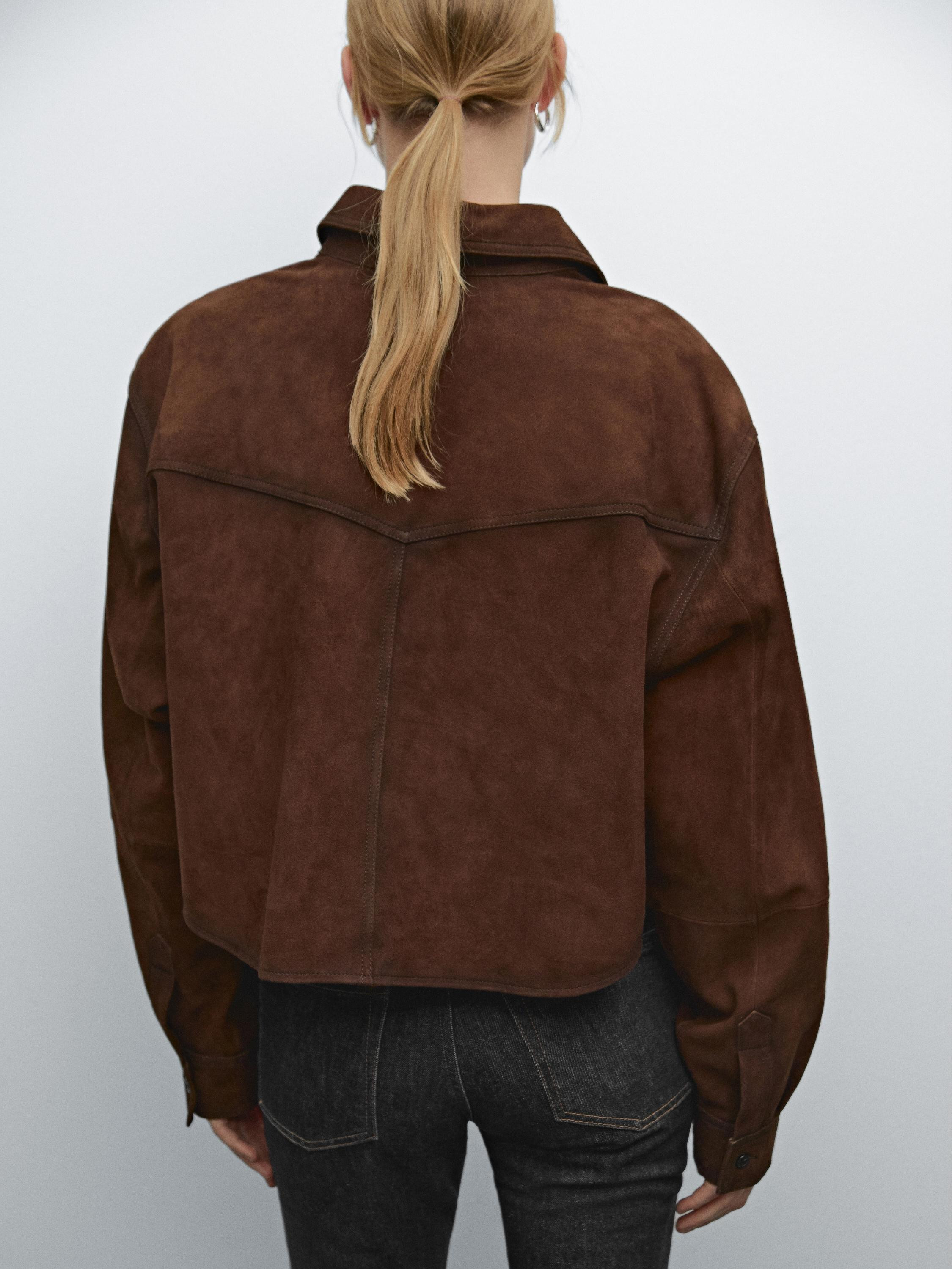 Cropped suede leather shirt | Massimo Dutti US