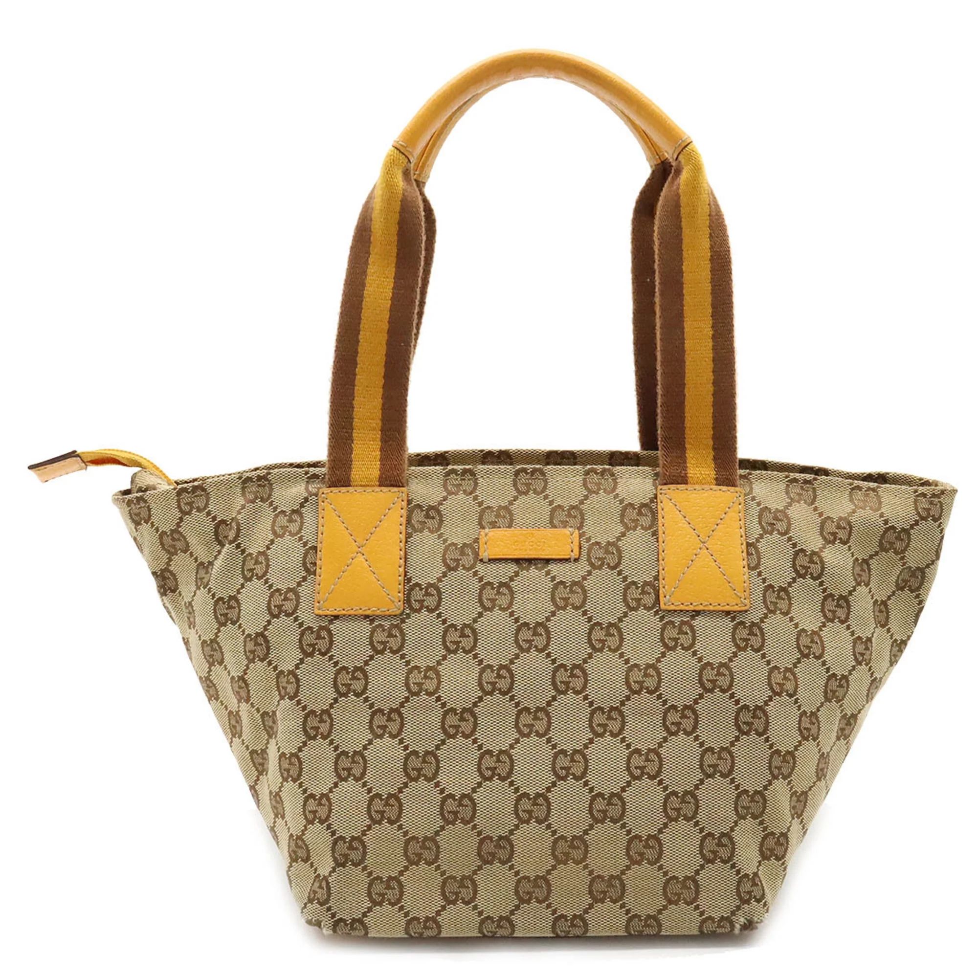 Pre-Owned GUCCI Gucci GG Canvas Sherry Line Tote Bag Handbag Leather Khaki Beige Yellow Brown 131... | Walmart (US)