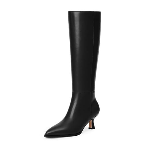 Modatope Knee High Boots Kitten Low Heel Faux Leather Pointed Toe Side Zipper Fall Long Tall Boot... | Amazon (US)