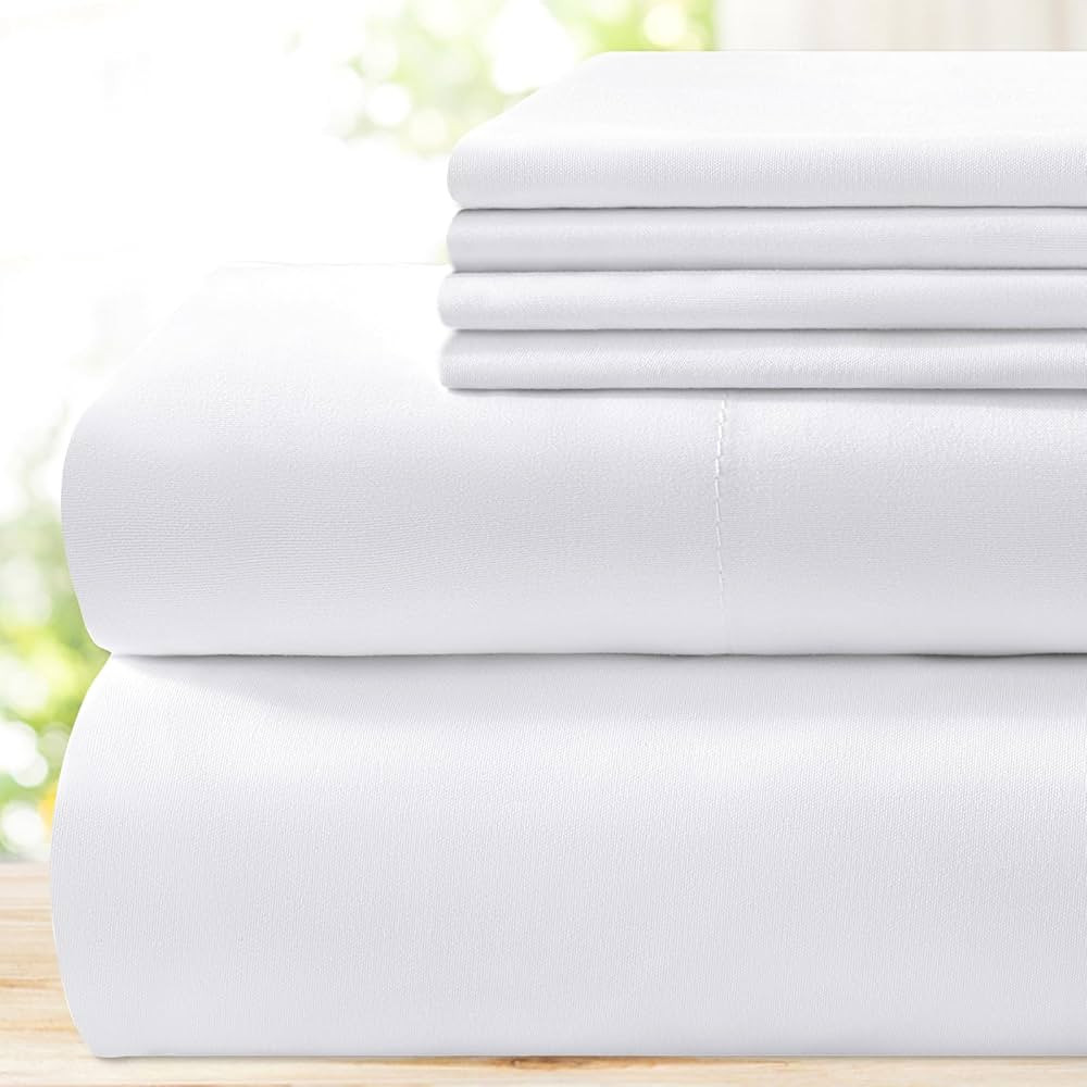 BYSURE Hotel Luxury Bed Sheets Set 6 Piece(King, White) - Super Soft 1800 Thread Count 100% Micro... | Amazon (US)