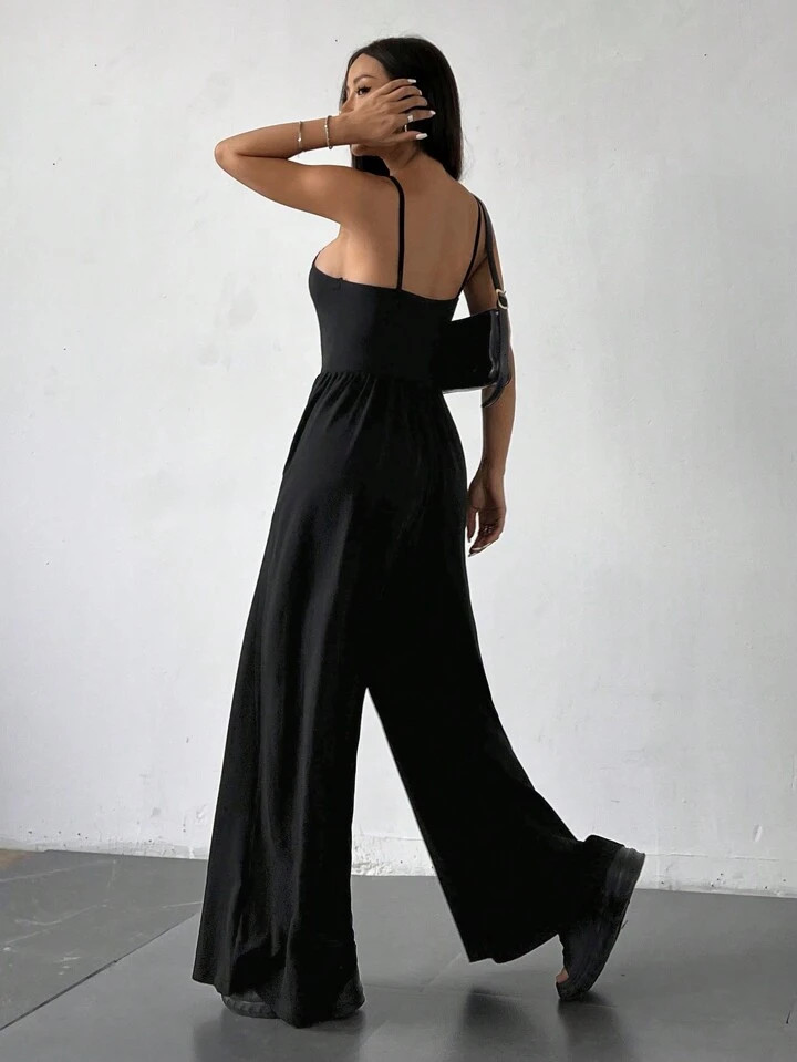 SHEIN x Luisa Sonza SHEIN MOOSTA European And American Sexy Spaghetti Strap Wide Leg Jumpsuit | SHEIN