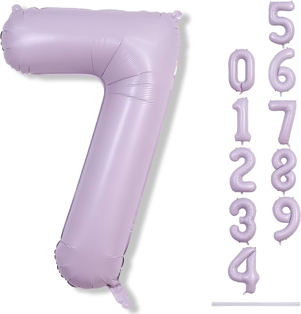 40 Inch Balloon Number 7 Pastel Purple, Large Mylar Foil Light Purple Number Seven Balloons Set f... | Amazon (US)