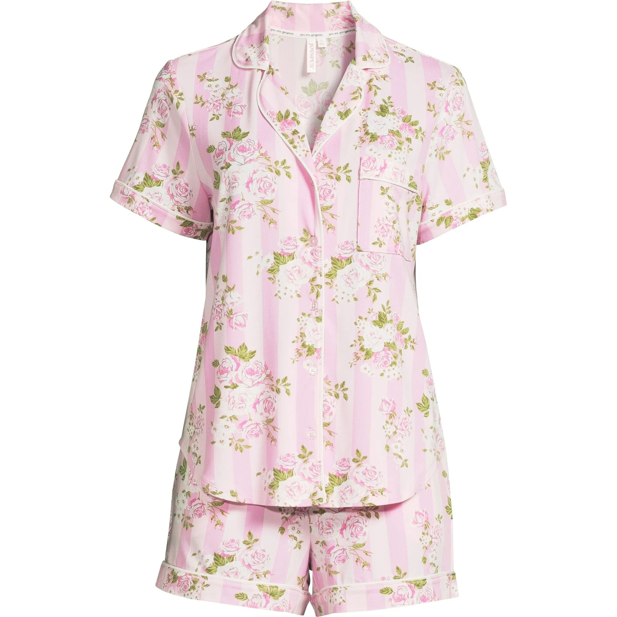 Joyspun Women's Bridal Notch Collar Top and Shorts Pajama Set, 2-Piece, Sizes XS to 3X | Walmart (US)