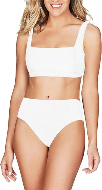 Viottiset Women's High Waisted Ribbed Square Neck Cheeky Bikini 2 Piece Swimsuit Sexy Wide Strap | Amazon (US)
