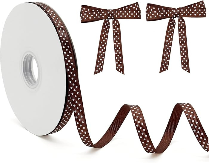 3/8" x 50Yd Brown/White Polka Dot Grosgrain Ribbon Roll | Amazon (US)