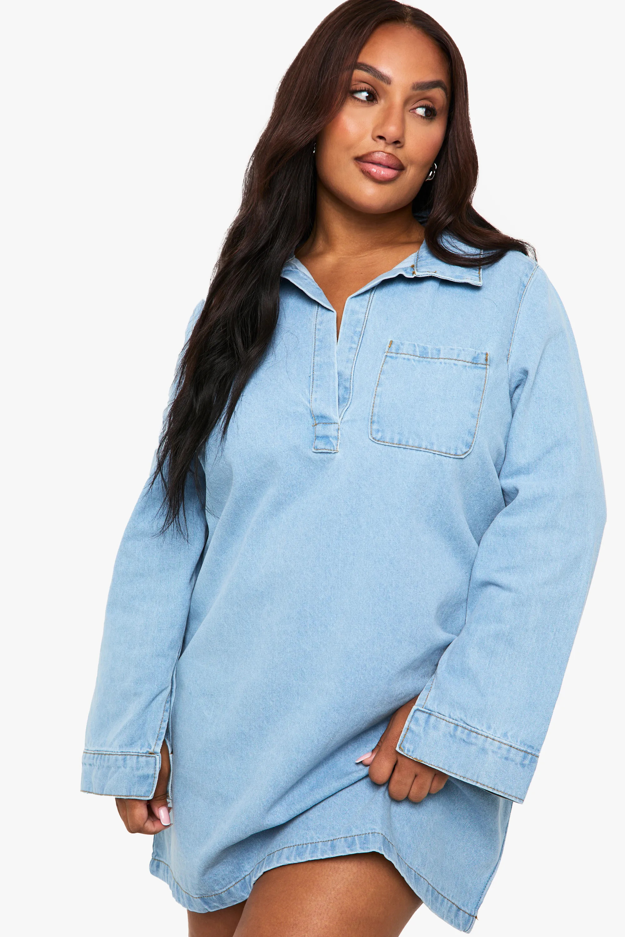 Plus Collared V Neck Denim Dress | boohoo (US & Canada)