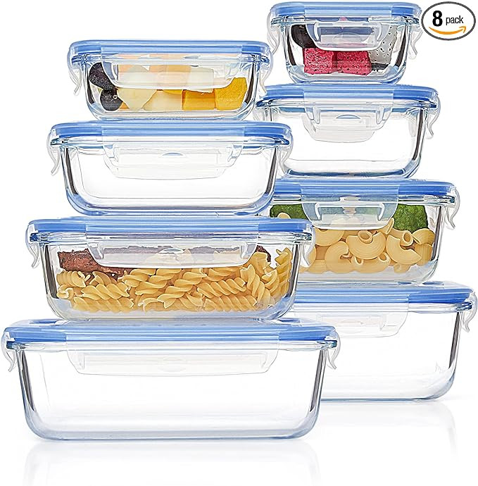 Vtopmart 8 Pack Glass Food Storage Containers with Airtight Lids, Glass Meal Prep Containers, Lun... | Amazon (US)