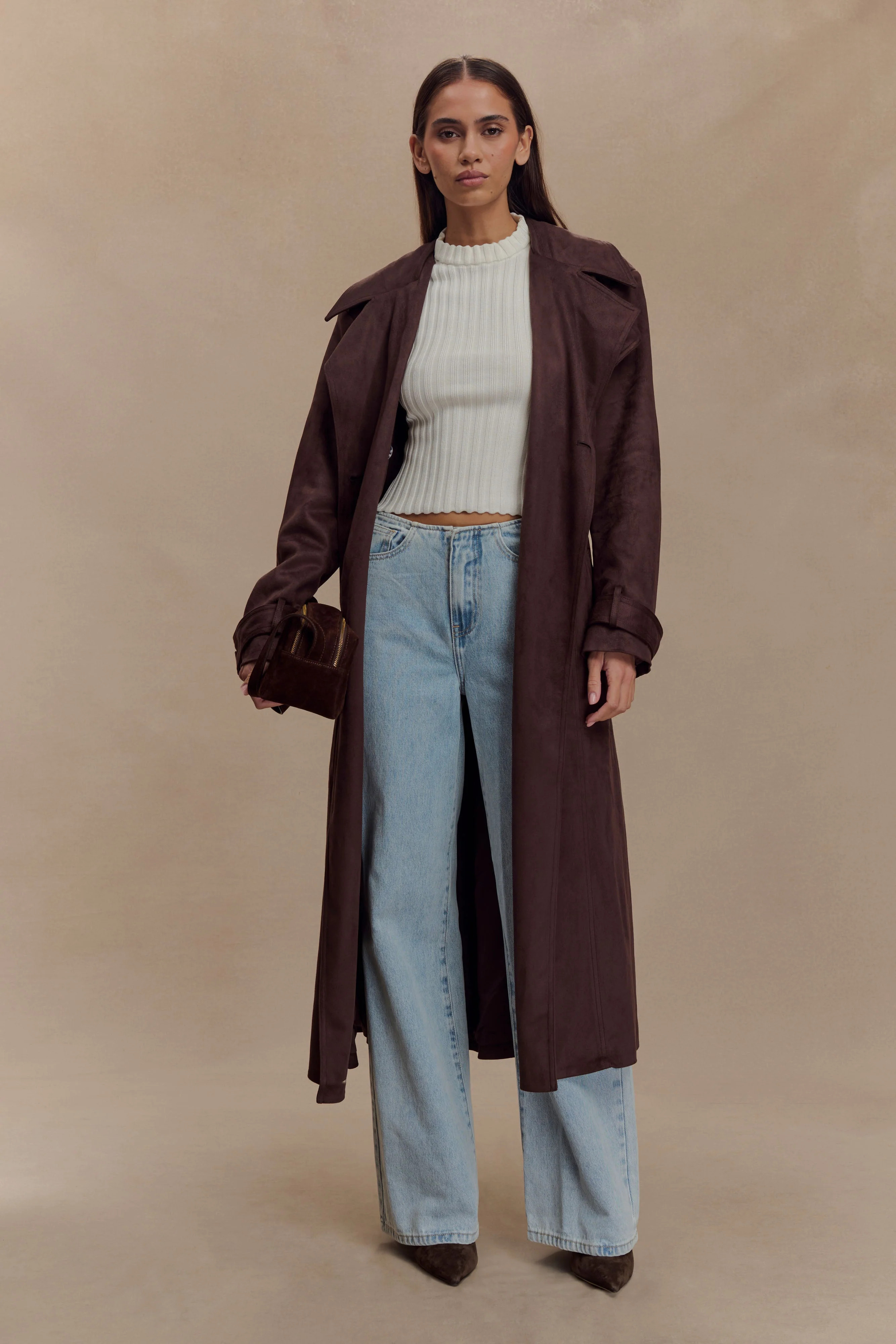 Marc Faux Suede Coat - Cocoa Chocolate | Meshki UK