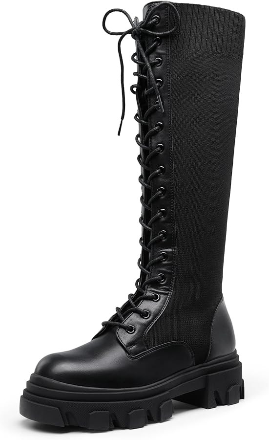 DREAM PAIRS Knee High Boots Women, Fashion Lace Up Chunky Platform Lug Sole Boots For Women | Amazon (US)