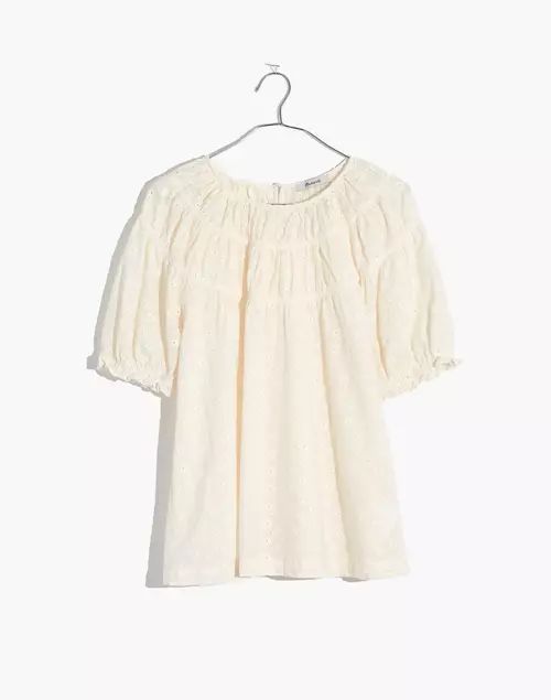 Daisy Embroidered Shirred Puff-Sleeve Top | Madewell