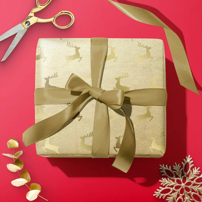 Gold Deer Premium Heavyweight Christmas Wrapping Paper, 25 sq ft, by My Texas House | Walmart (US)