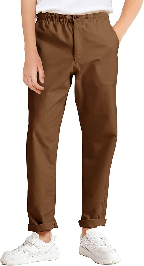 Haloumoning Boys School Uniform Chino Pants Kids Elastic Waist Pull on Twill Pants with Pockets 5... | Amazon (US)