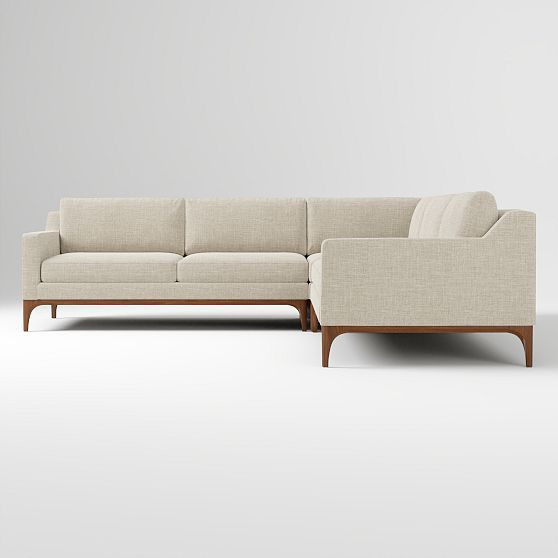 Parker 2.5-Seat 3-Piece Corner Sectional, Performance Yarn Dyed Linen Weave Oatmeal, Cool Walnut | West Elm (US)