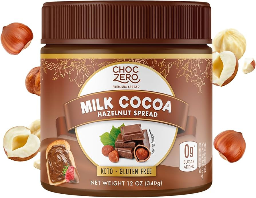 ChocZero Milk Chocolate Hazelnut Spread - Keto Friendly, No Sugar Added, Best Low Carb Dessert, P... | Amazon (US)