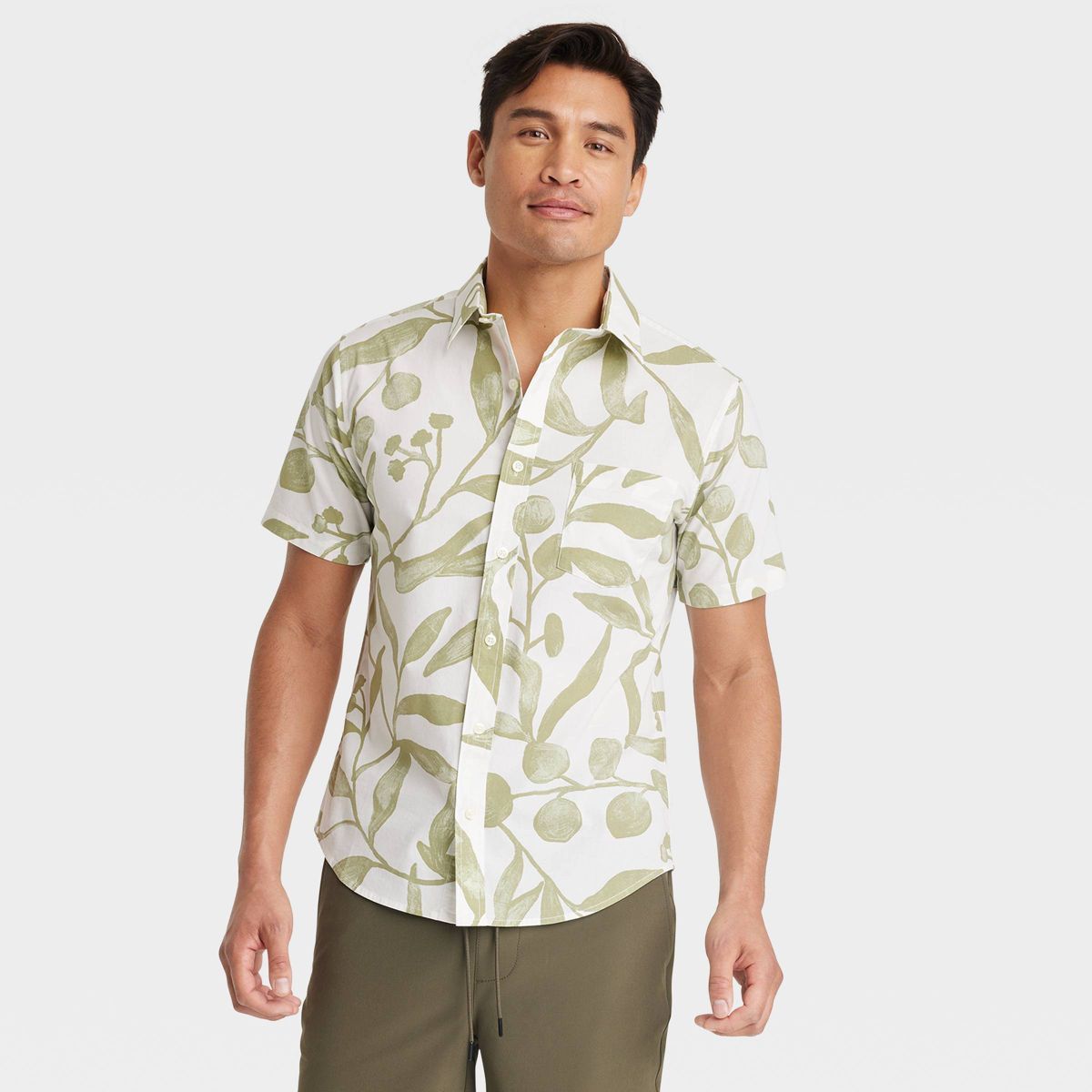 Men's Leaf Print Short Sleeve Button-Down Shirt - Goodfellow & Co™ Sage Green | Target