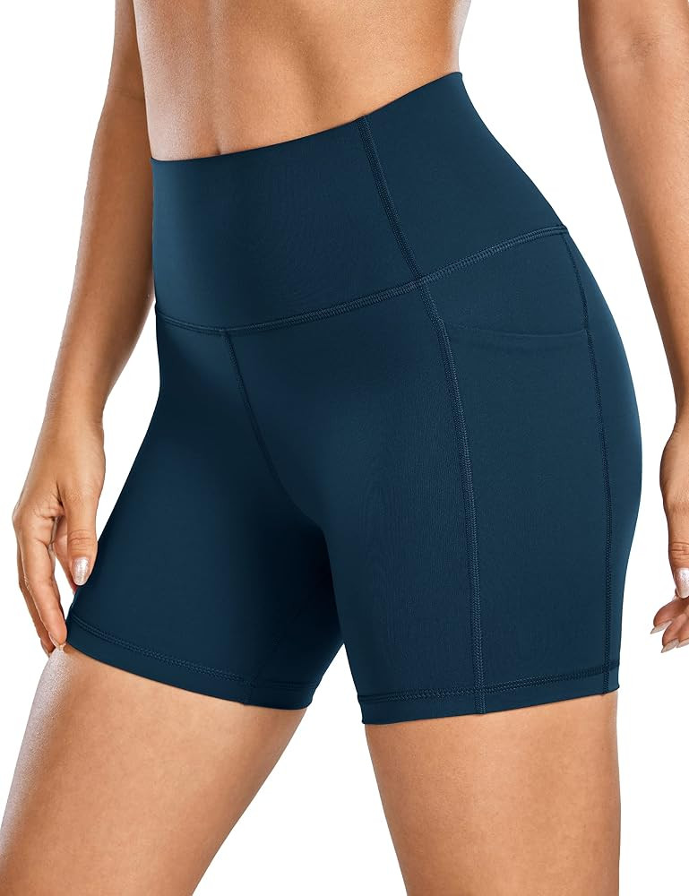 CRZ YOGA Women's Naked Feeling Biker Shorts - 5'' High Waisted Yoga Gym Spandex Shorts Side Pocke... | Amazon (US)