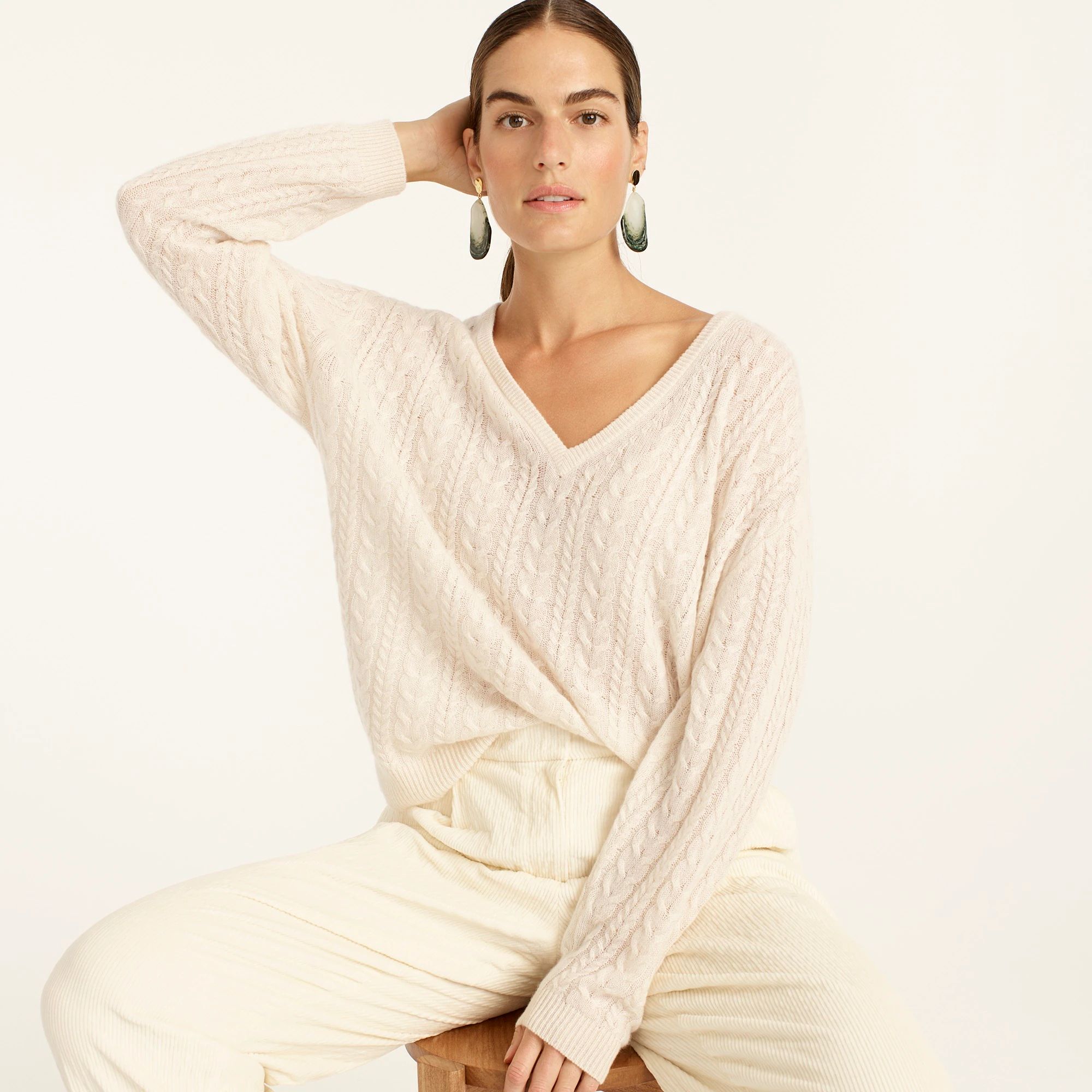Cashmere cable-knit relaxed  V-neck sweater | J.Crew US