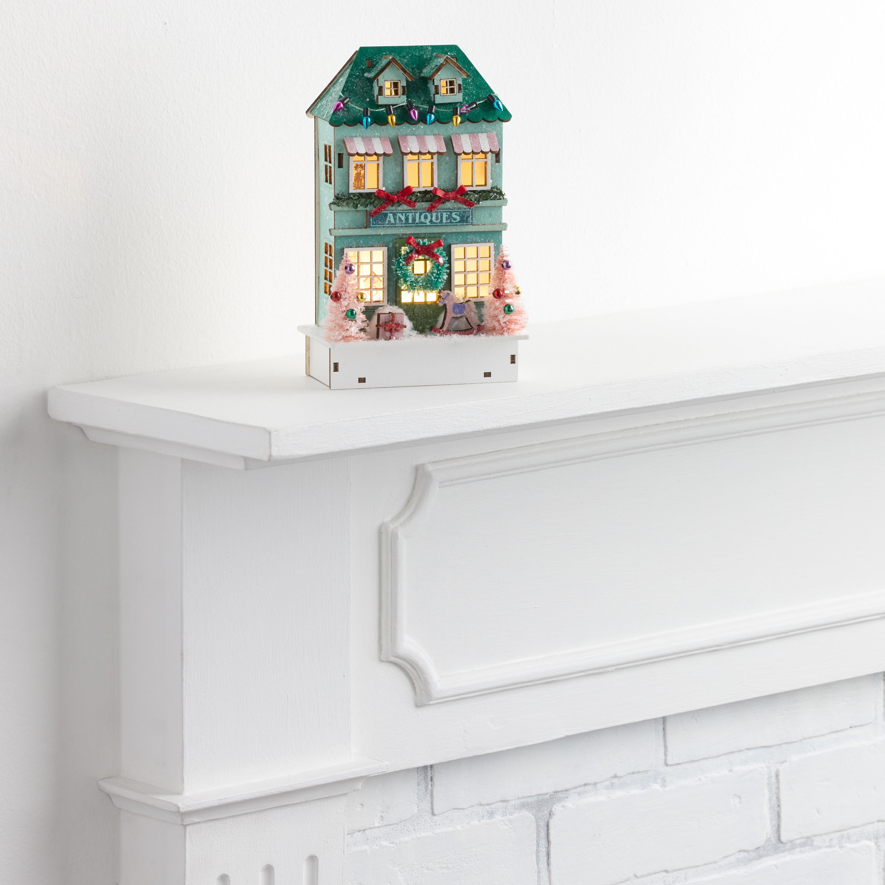 Green Laser Cut Wood Vintage Antique Shop LED Light Up Decor | World Market