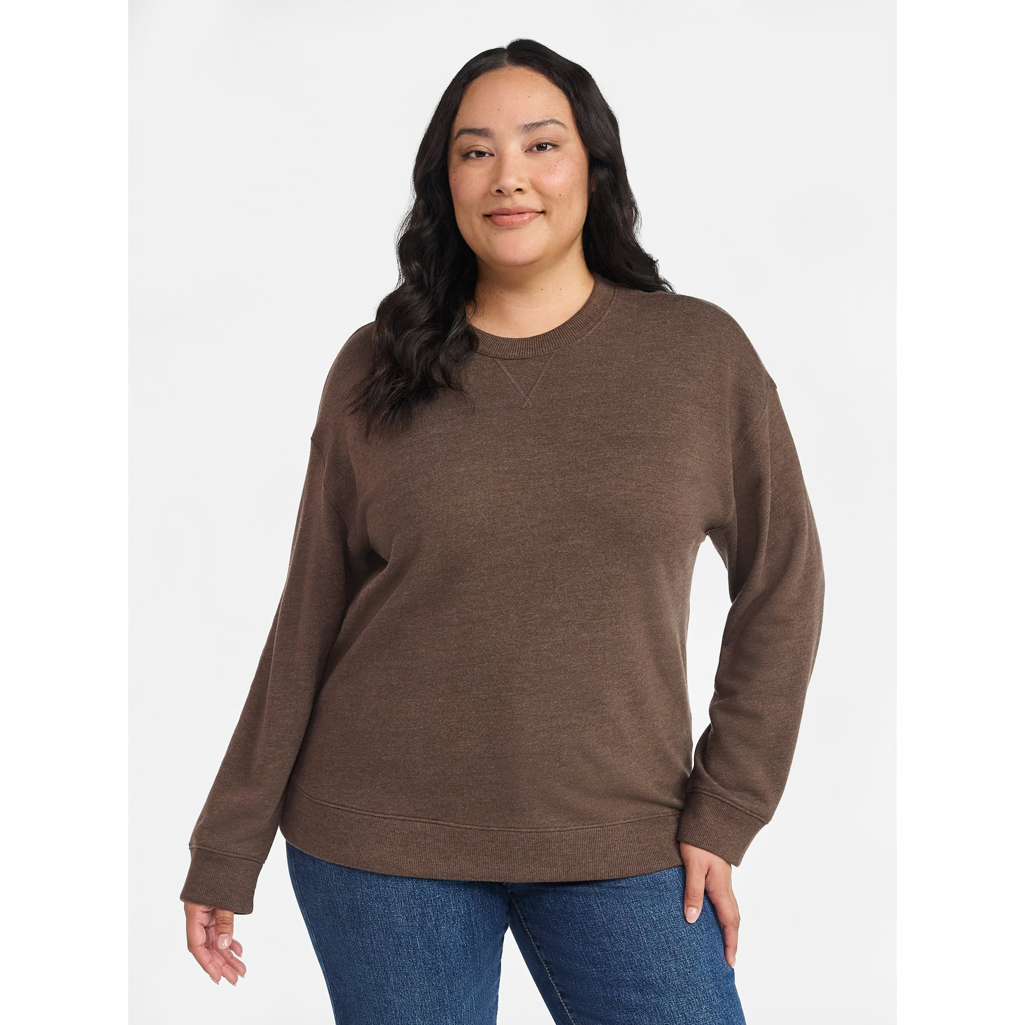 Time and Tru Women's and Women's Plus Crewneck Sweatshirt with Long Sleeves, Sizes XS-4X | Walmart (US)